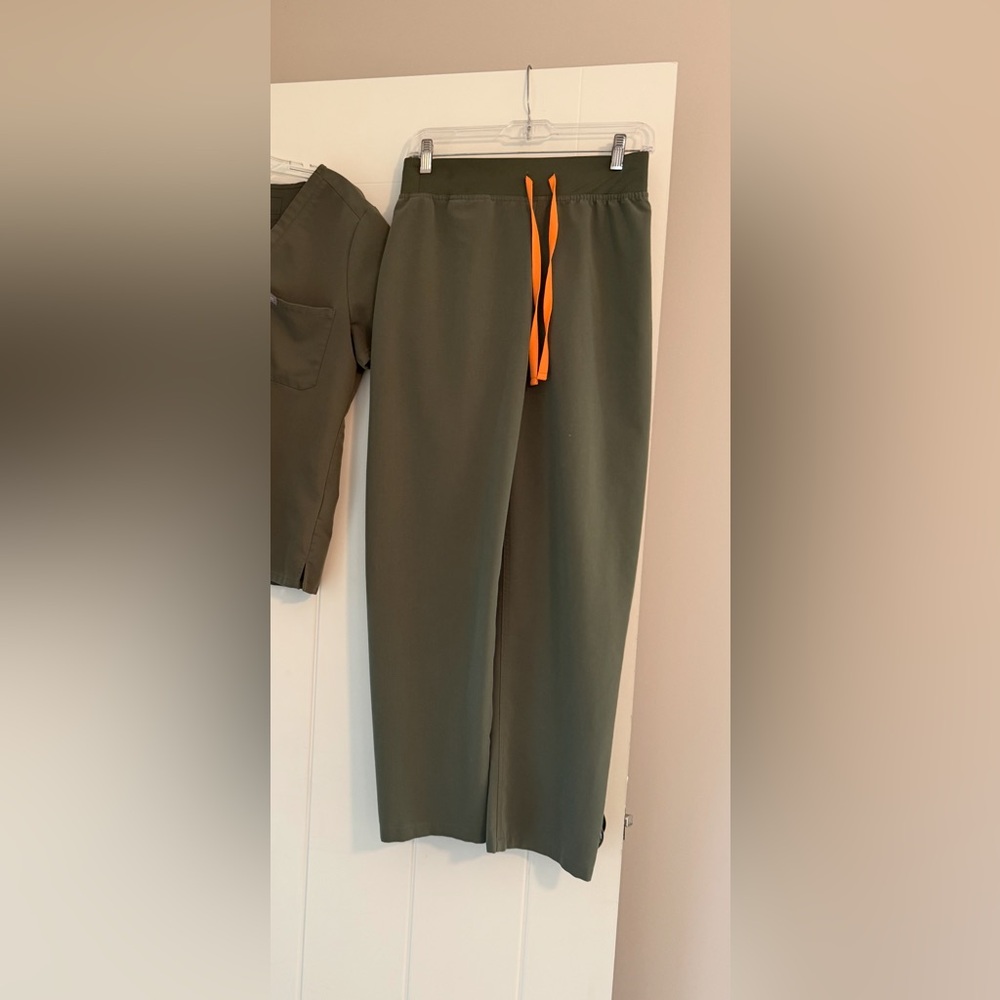 Women’s Figs Livingston Olive Green Pants with Orange Accents